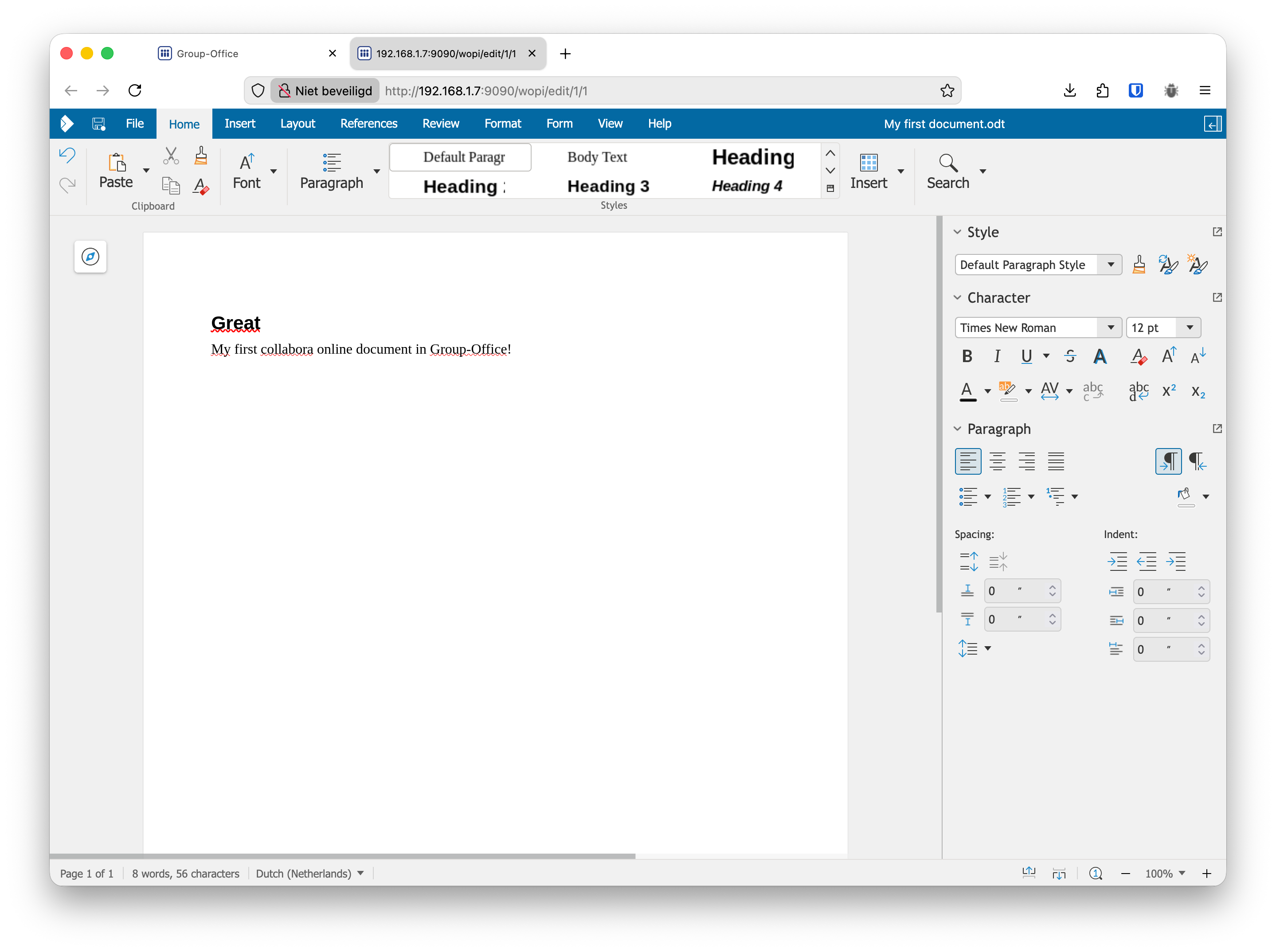 Collabora Online Editor in Group-Office