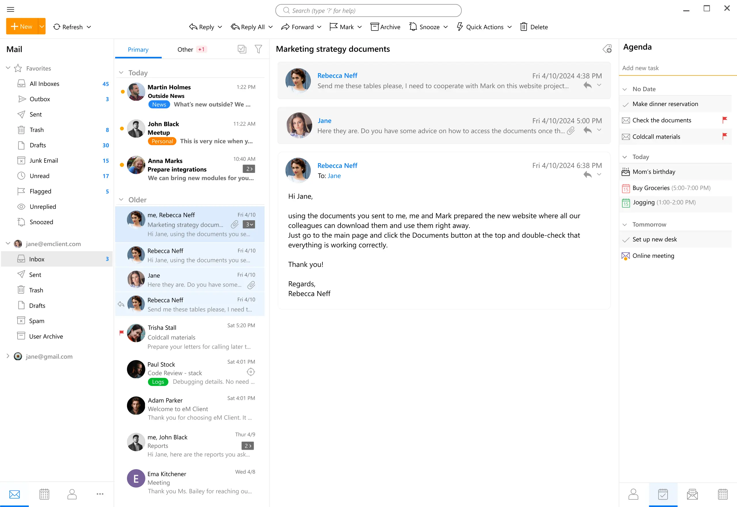 Email client: eM Client with GroupOffice