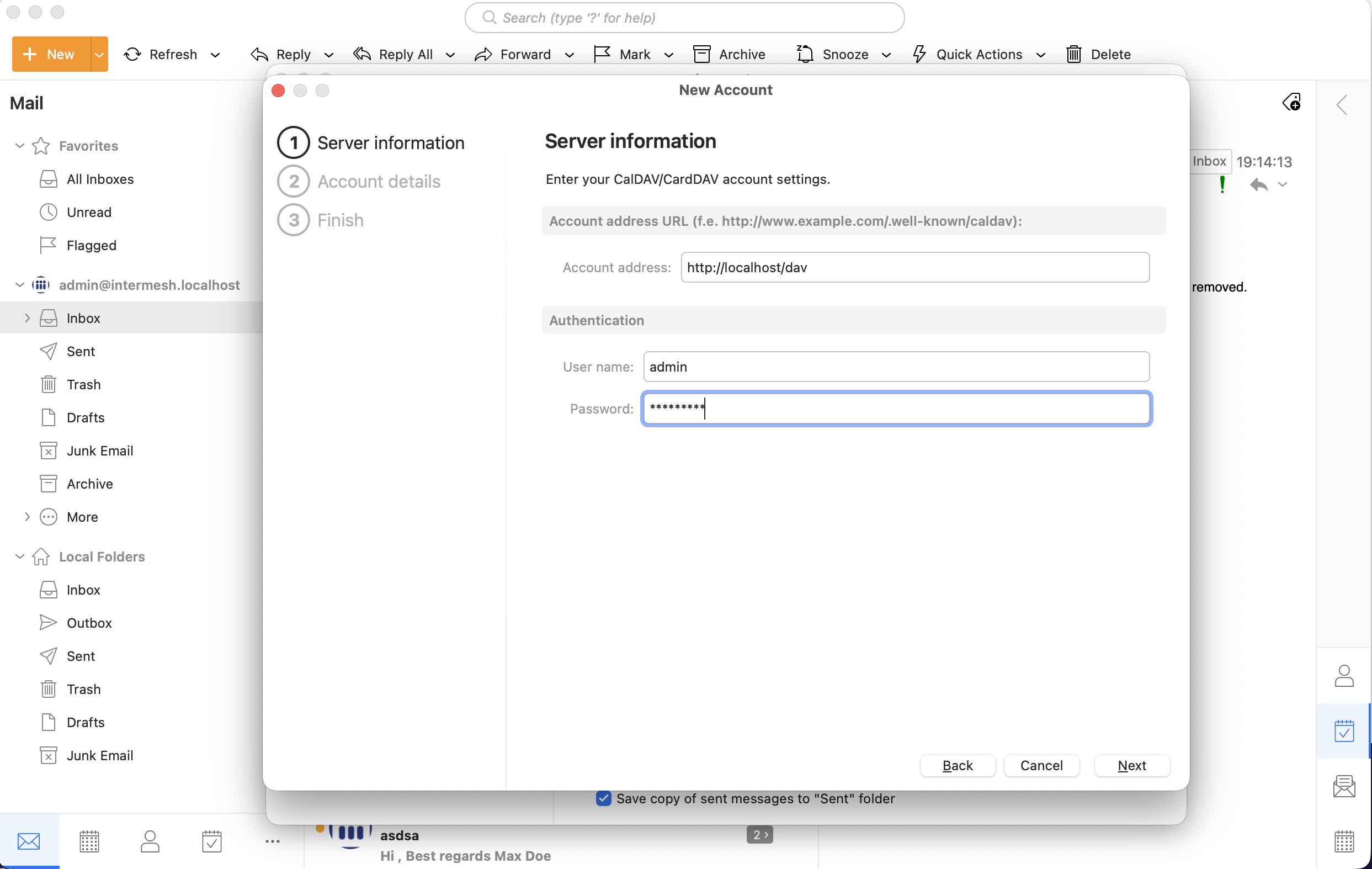 eM Client add caldav account properties