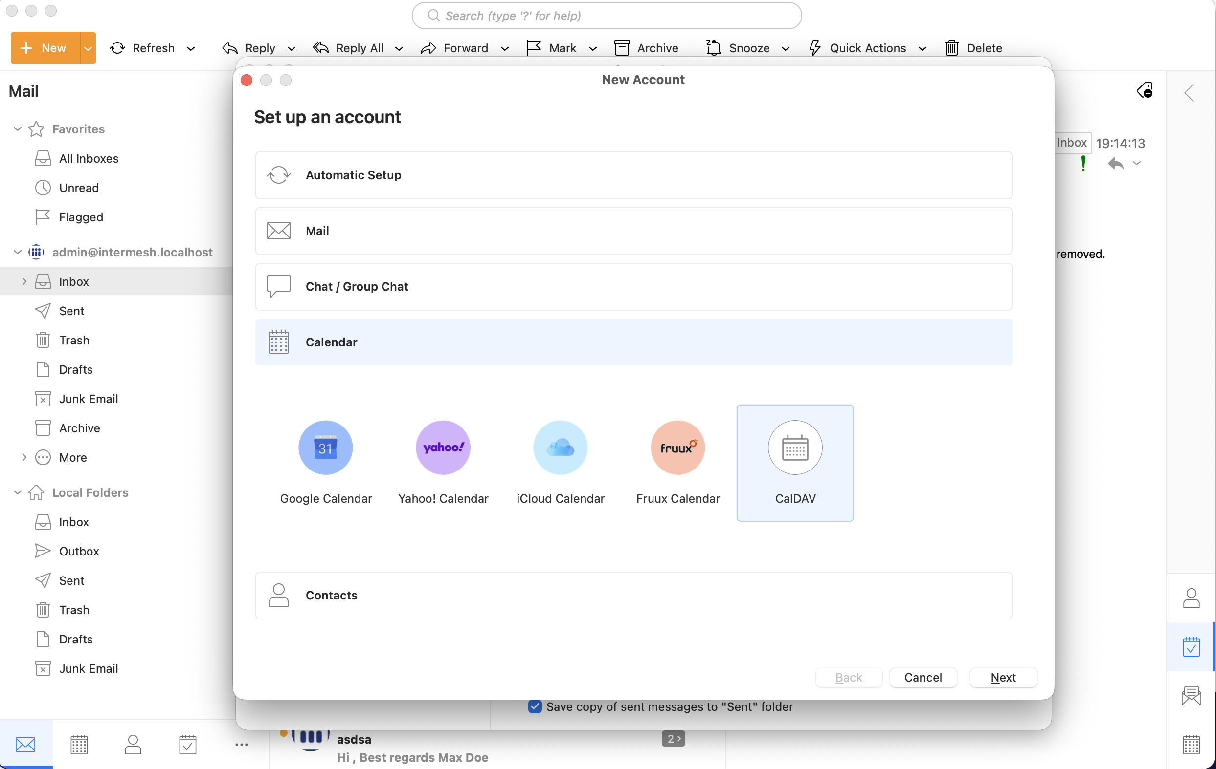 eM Client add caldav account