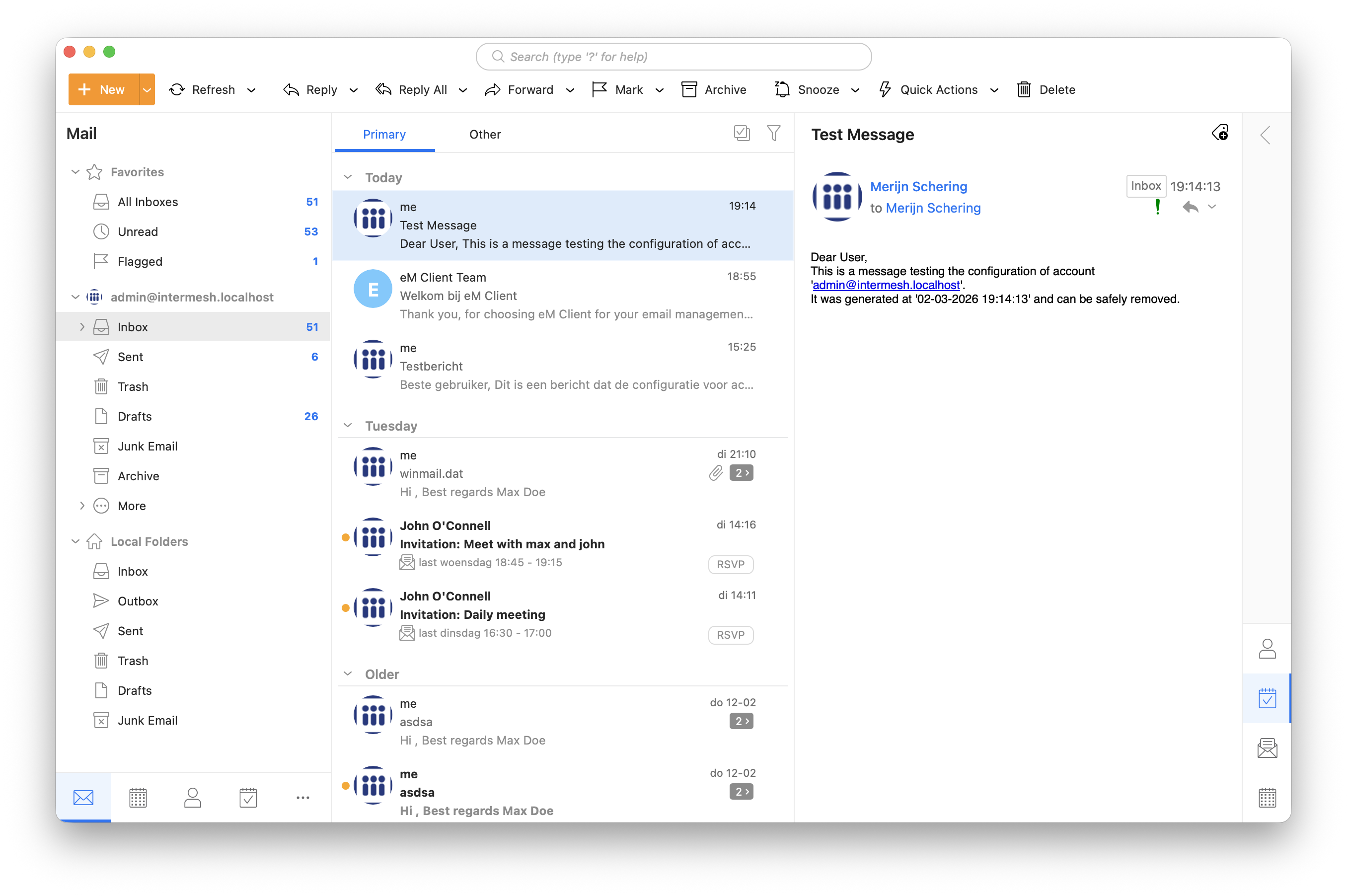eM Client imap mail account added
