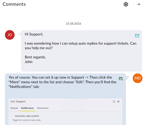 Support message status icons