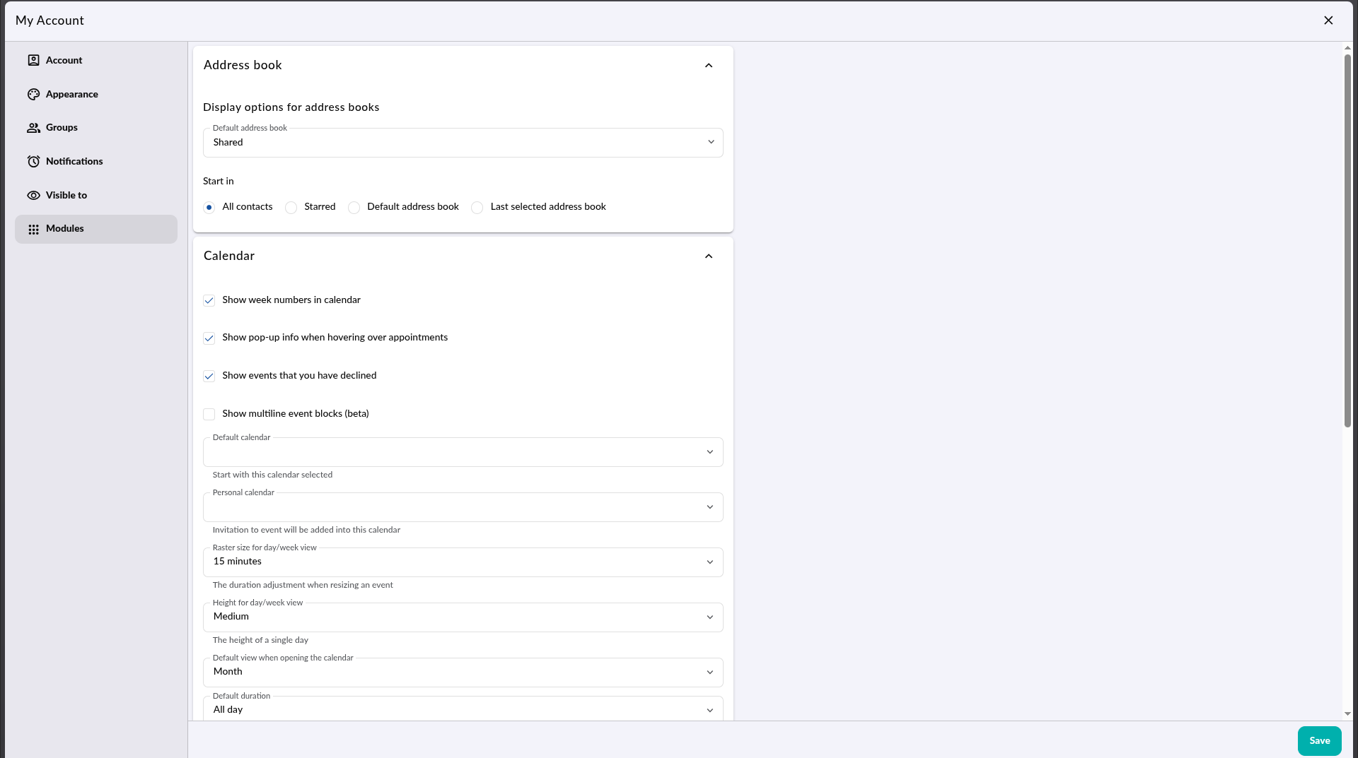 Profile settings