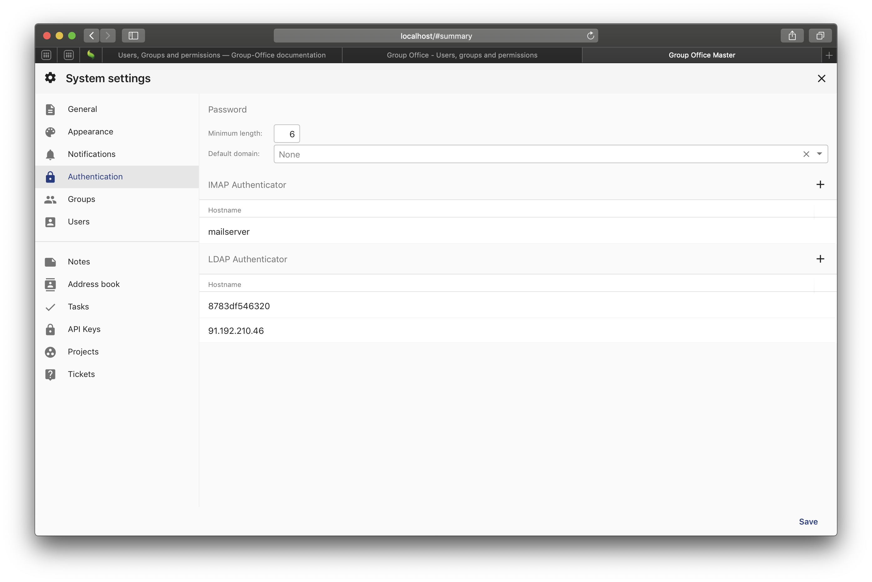System Settings - Authentication