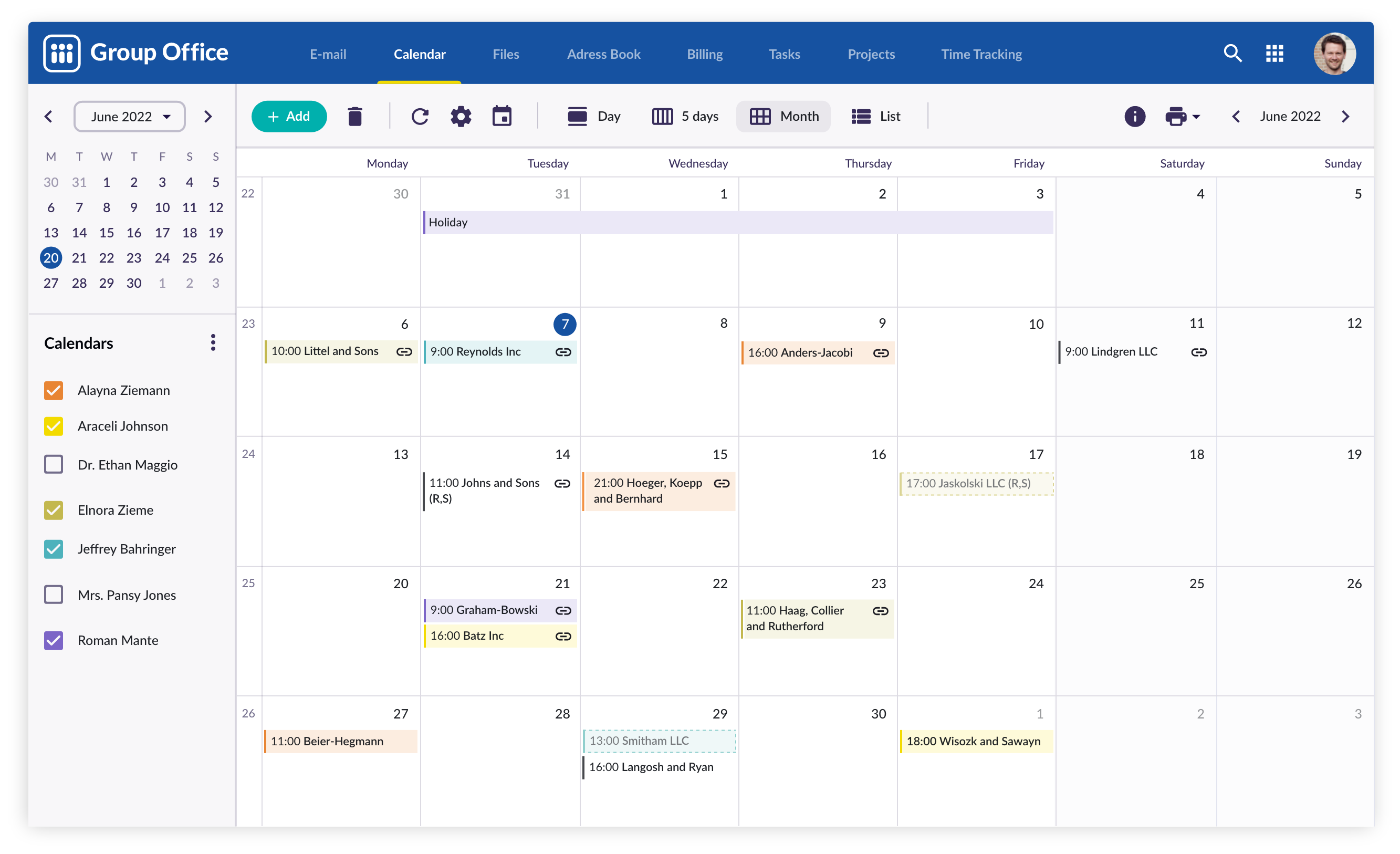 The Group Office calendar