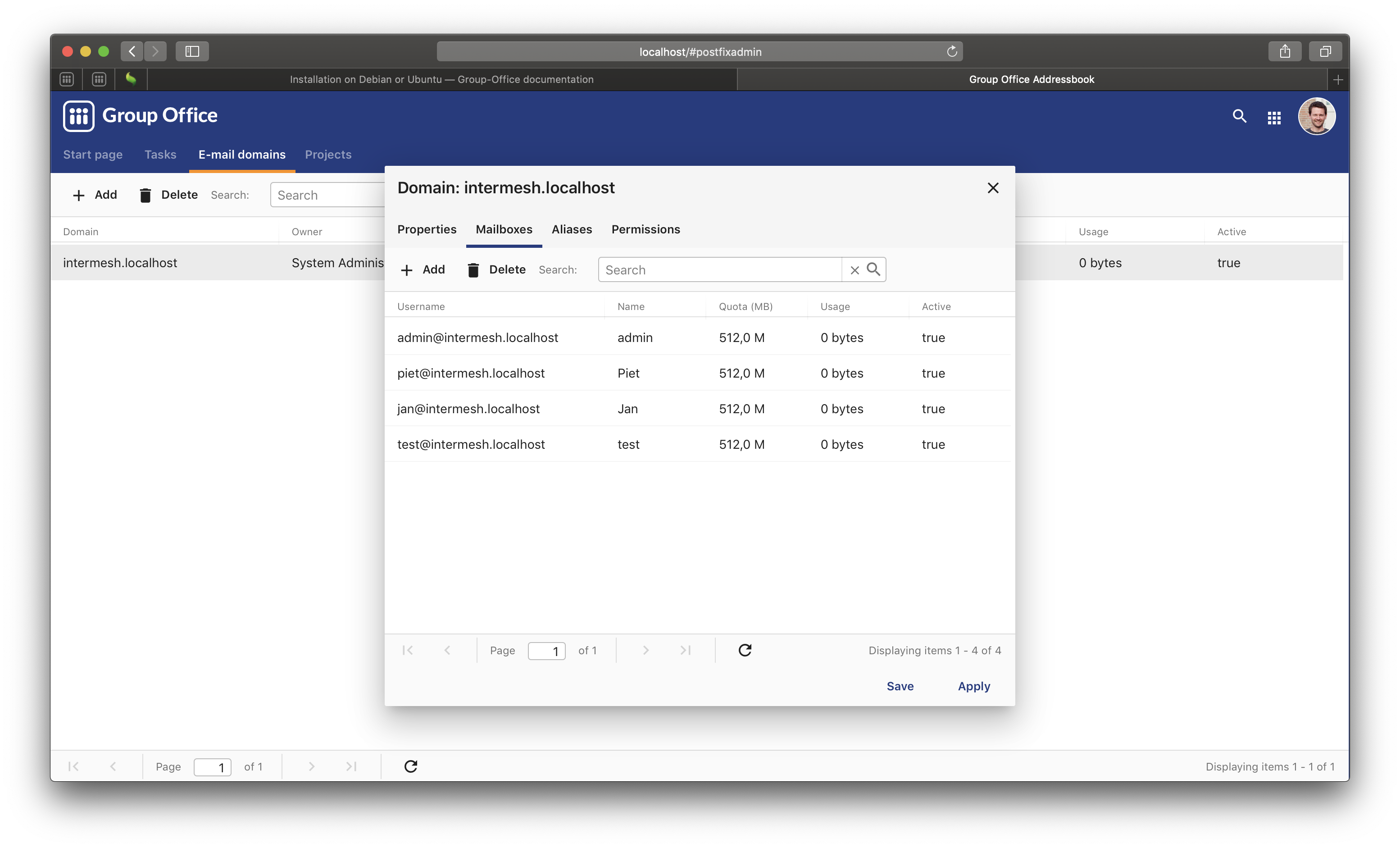 Manage e-mail domains in GroupOffice