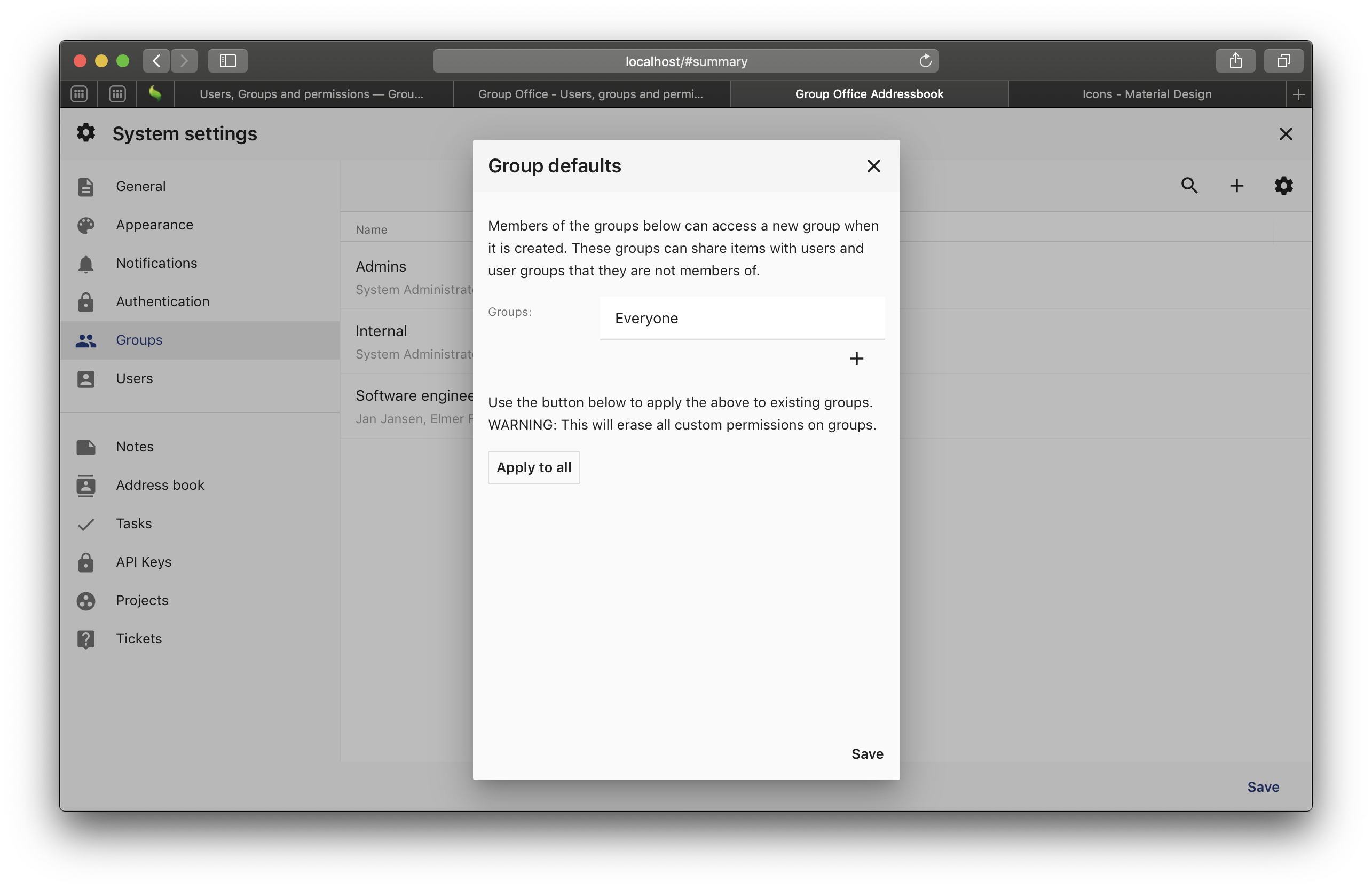 System Settings - Group defaults
