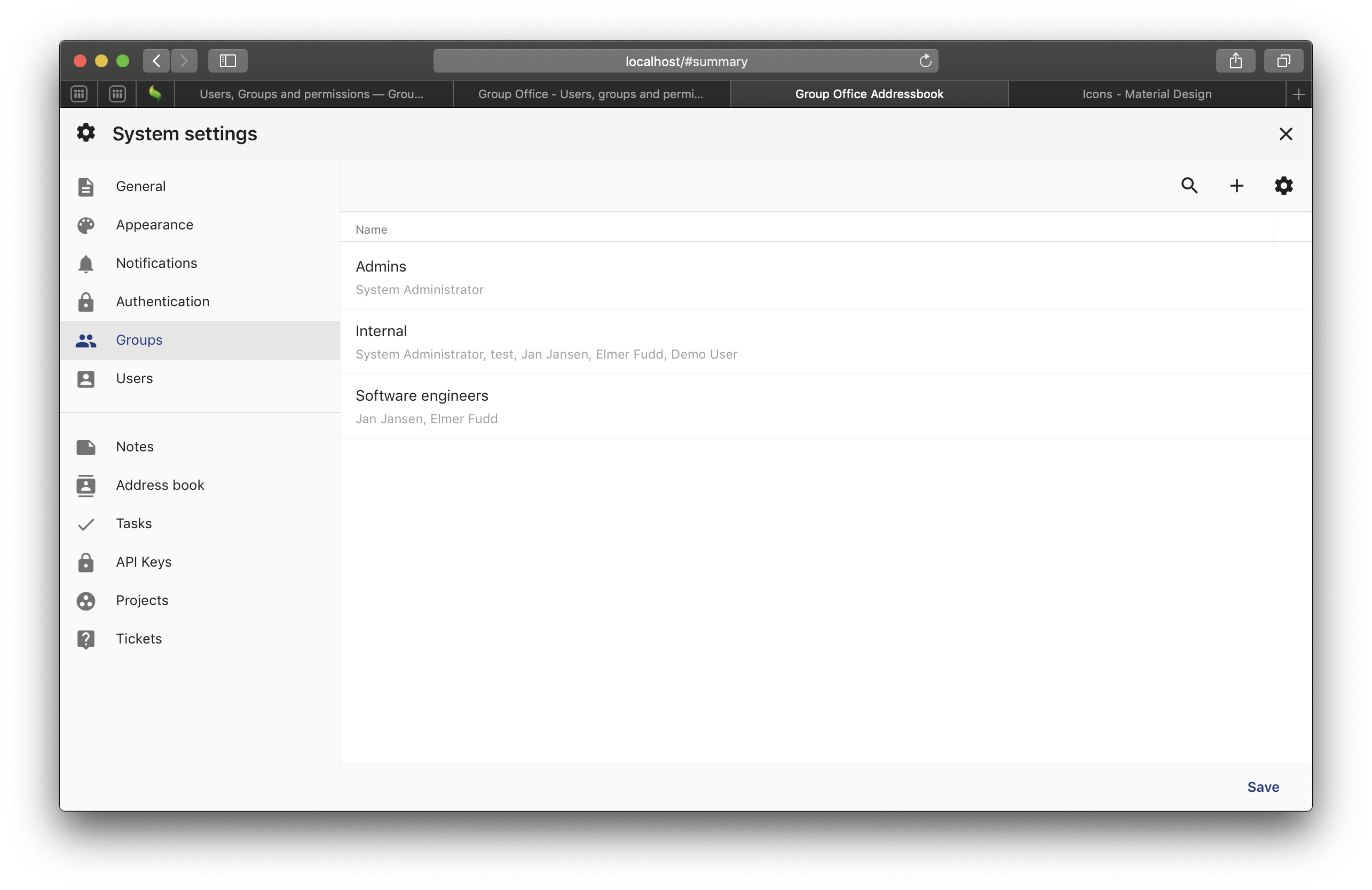 System Settings - Groups