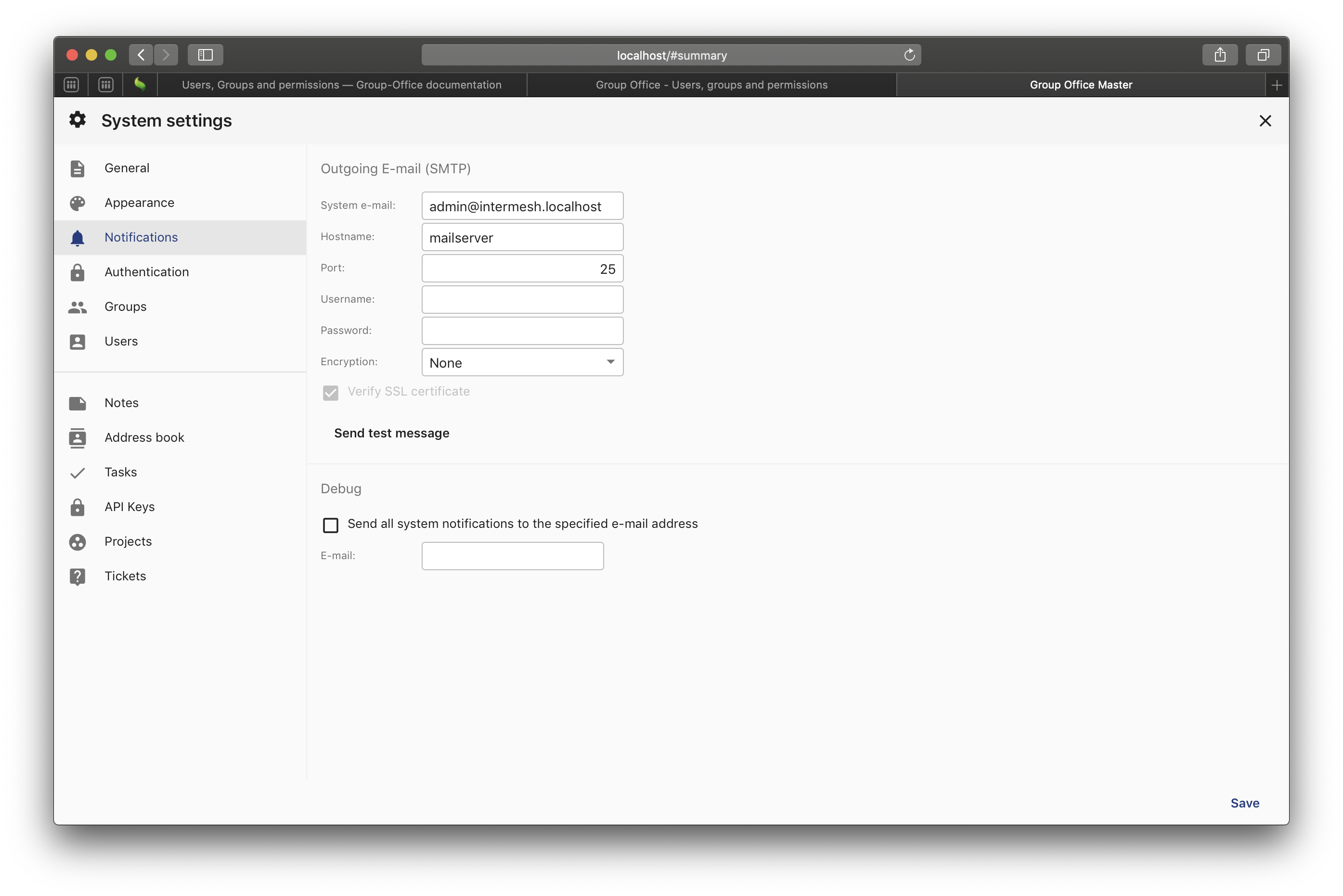 System Settings - Notifications