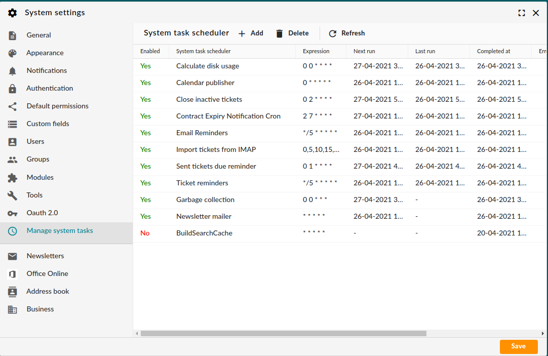 System Settings - System Tasks